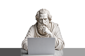 Classical thinker using a laptop